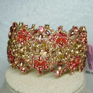 Inc Gold Tone Peach & Dark Coral Rhinestone Stretch Bracelet - NWT